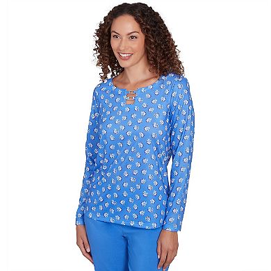 Hearts of Palm Women's It Had To Be Blue Embellished Print Top