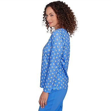 Hearts of Palm Women's It Had To Be Blue Embellished Print Top