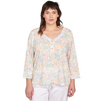 Hearts of Palm Plus Size Peachy Keen 3-qt Sleeve Drawstring Top