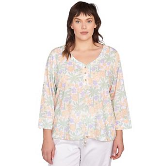 Hearts of Palm Plus Size Peachy Keen 3-qt Sleeve Drawstring Top