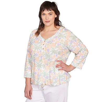 Hearts of Palm Plus Size Peachy Keen 3 Qtr Sleeve Drawstring Top
