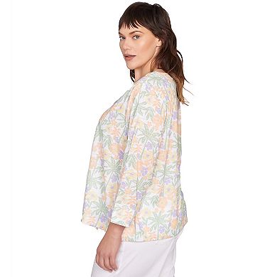 Hearts of Palm Plus Size Peachy Keen 3 Qtr Sleeve Drawstring Top