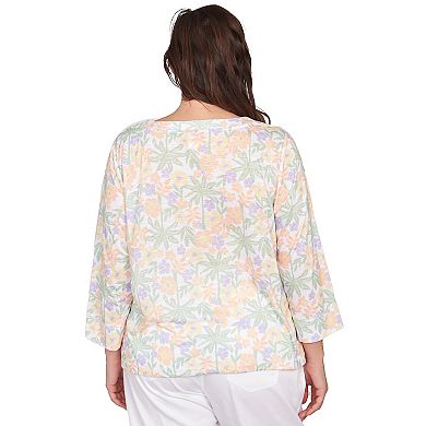 Hearts of Palm Plus Size Peachy Keen 3 Qtr Sleeve Drawstring Top