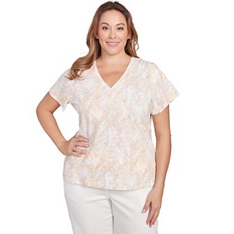 Hearts of Palm Plus Size Printed Essentials Short Sleeve Surplice Top
