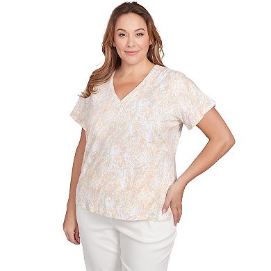 Hearts of Palm Plus Size Printed Essentials Short Sleeve Surplice Top