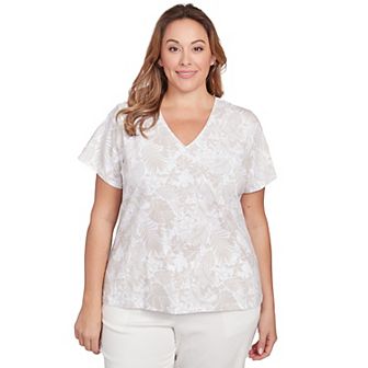 Hearts of Palm Plus Size Printed Essentials Short Sleeve Surplice Top