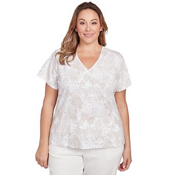 Hearts of Palm Plus Size Printed Essentials Short Sleeve Surplice Top