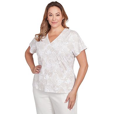 Hearts of Palm Plus Size Printed Essentials Short Sleeve Surplice Top