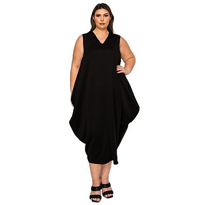 L I V D Plus Size Clover Sleeveless Bubble Hem Dress - Navy
