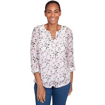 Hearts of Palm Women's In Black & White Floral Mesh Top