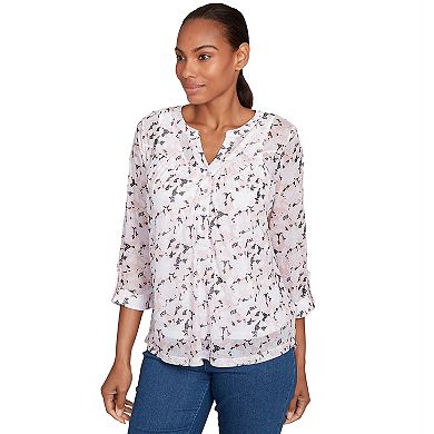 Hearts of Palm Women's In Black & White Floral Mesh Top