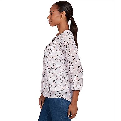 Hearts of Palm Women's In Black & White Floral Mesh Top