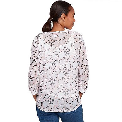 Hearts of Palm Women's In Black & White Floral Mesh Top