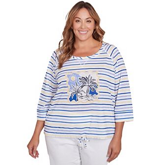 Hearts of Palm Plus Size Making Waves Embellished Print Top