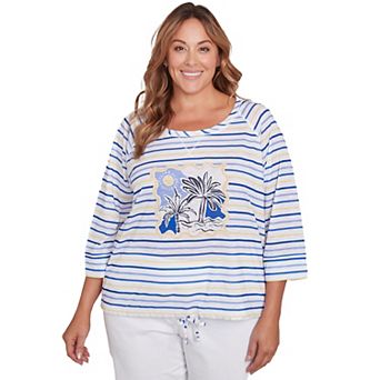 Hearts of Palm Plus Size Making Waves Embellished Print Top