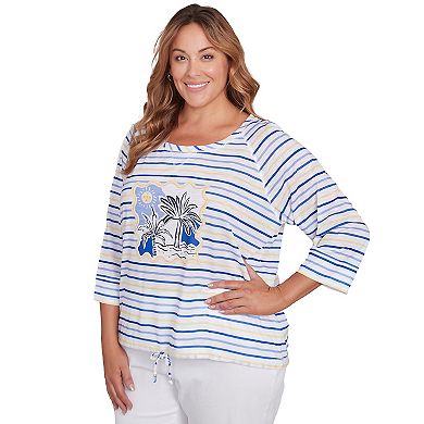 Hearts of Palm Plus Size Making Waves Embellished Print Top