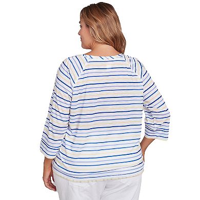 Hearts of Palm Plus Size Making Waves Embellished Print Top