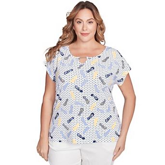 Hearts of Palm Plus Size Making Waves Flip Flop Print Top