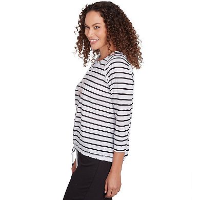 Hearts of Palm Women's In Black & White Drawstring Flamingo Print Top