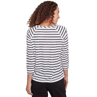 Hearts of Palm Women's In Black & White Drawstring Flamingo Print Top