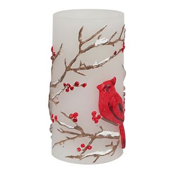 Mikasa Christmas Birds Embossed LED Wax Pillar Candle 3" x 6"