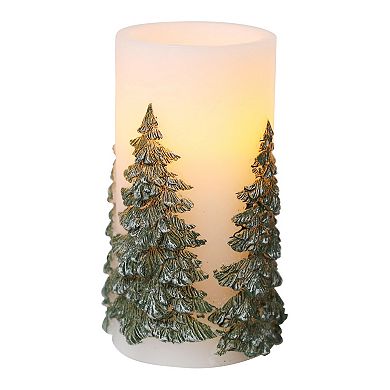 Mikasa Christmas Tree Embossed LED Wax Pillar Candle 3" x 6"
