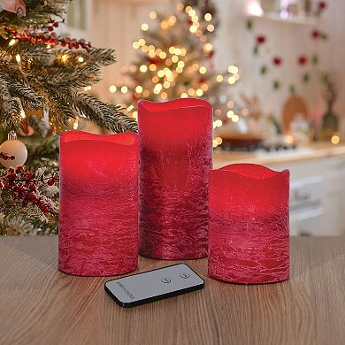 Fitz & Floyd Set of 3 Wavy LED Holiday Wax Pillar Candles