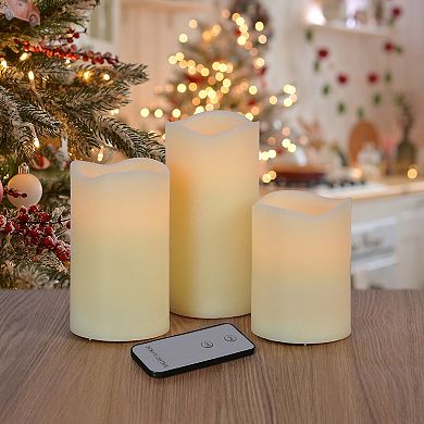 Fitz & Floyd Set of 3 Wavy LED Wax Pillar Candles
