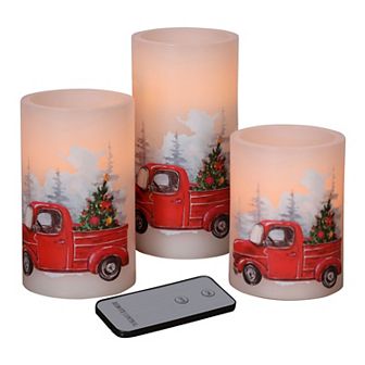 Fitz & Floyd Christmas Truck LED Wax Pillar Candle Set of 3