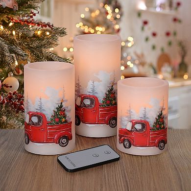 Fitz & Floyd Christmas Truck LED Wax Pillar Candle Set of 3