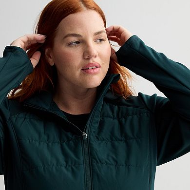Plus Size Tek Gear® Hooded Mixed Media Long Jacket