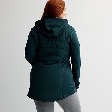 Plus Size Tek Gear® Hooded Mixed Media Long Jacket