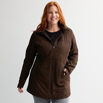 Plus Size Tek Gear® Hooded Mixed Media Long Jacket