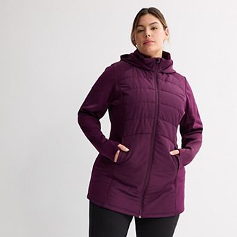 Plus Size Tek Gear® Hooded Mixed Media Long Jacket