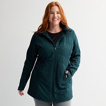 Plus Size Tek Gear® Hooded Mixed Media Long Jacket