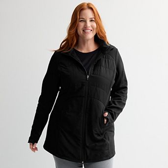 Plus Size Tek Gear® Hooded Mixed Media Long Jacket