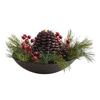 Studio 66 Artificial Pinecone Centerpiece with Faux Berries and Greenery