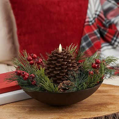 Studio 66 Artificial Pinecone Centerpiece with Faux Berries and Greenery