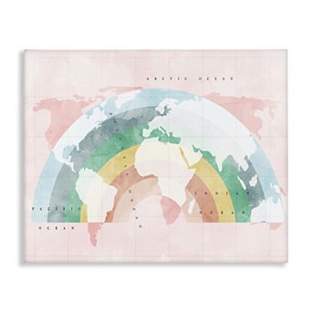 Stupell Home Decor Children's Modern Rainbow World Map Canvas Wall Art