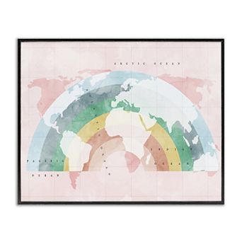 Stupell Home Decor Modern Rainbow Children's World Map Framed Wall Art