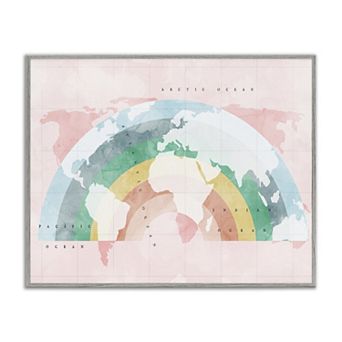 Stupell Home Decor Modern Rainbow Children's World Map Framed Wall Art