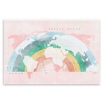 Stupell Home Decor Modern Rainbow Children's World Map Plaque Wall Art