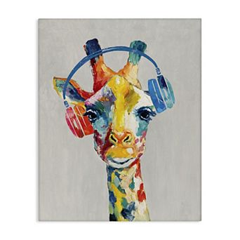 Stupell Home Decor Giraffe Headphone Contemporary Jungle Canvas Wall Art