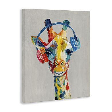 Stupell Home Decor Giraffe Headphone Contemporary Jungle Canvas Wall Art