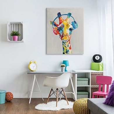 Stupell Home Decor Giraffe Headphone Contemporary Jungle Canvas Wall Art