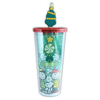 Peanuts Christmas 24 oz Plastic Cold Cup with Lid and Topper Straw