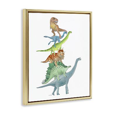 Stupell Home Decor Stacked Dinosaurs Framed Canvas Wall Art