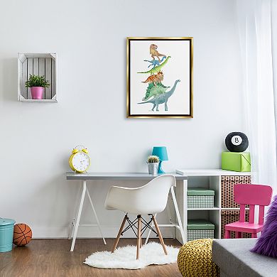 Stupell Home Decor Stacked Dinosaurs Framed Canvas Wall Art