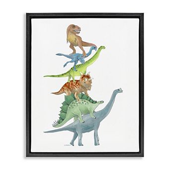 Stupell Home Decor Stacked Dinosaurs Framed Canvas Wall Art