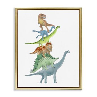 Stupell Home Decor Stacked Dinosaurs Framed Canvas Wall Art
